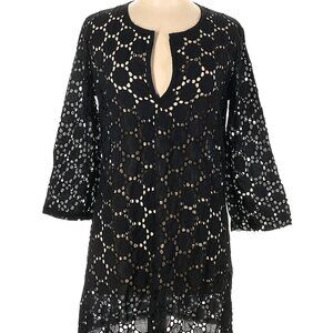 DESIGNER JORDAN TAYLOR BLACK 100% COTTON LONG SLEEVE KNEE LENGTH DRESS LARGE